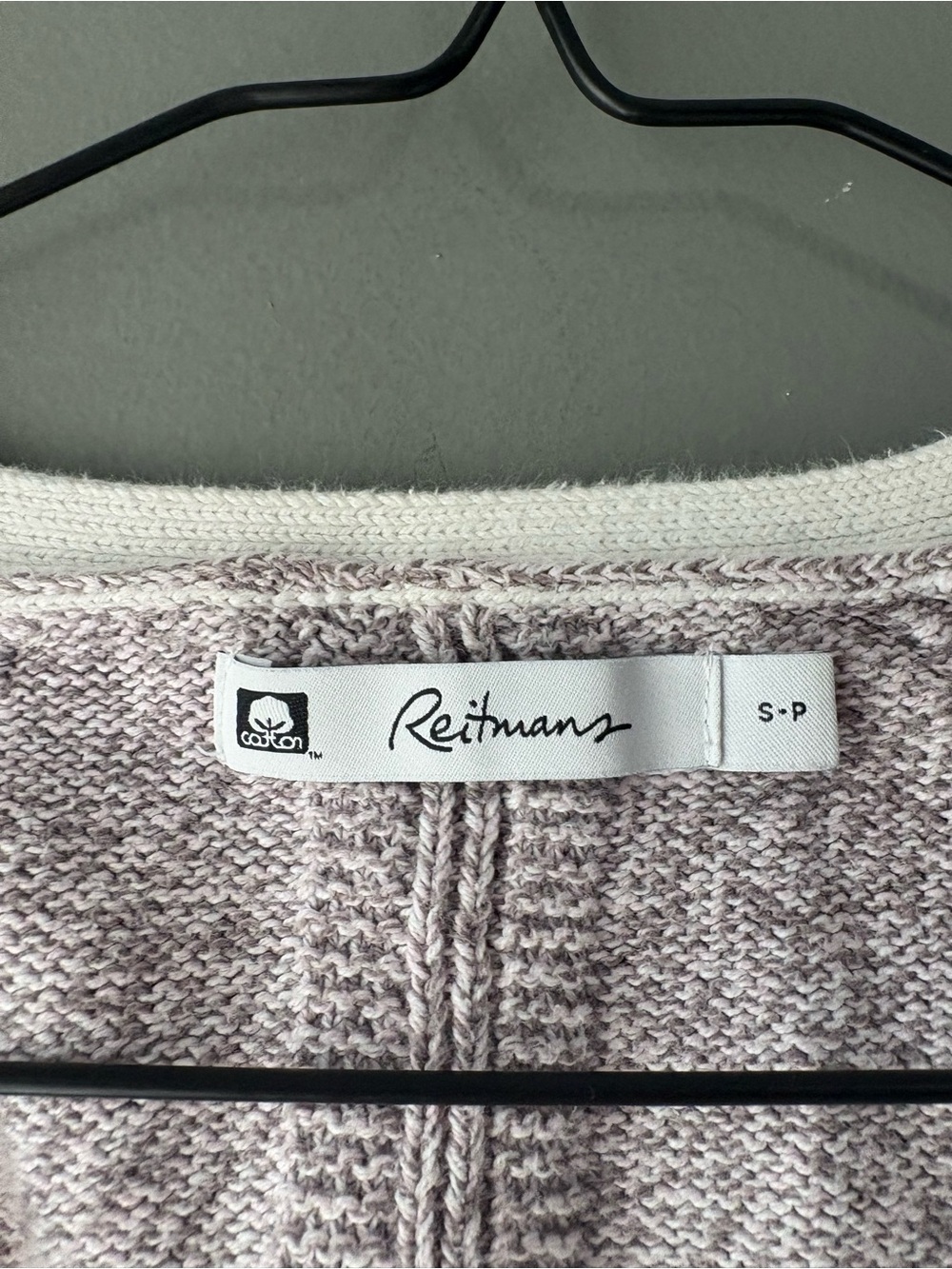 Reitmans Striped Cotton Knit Sweater Mauve Cream V-Neck 3/4 Sleeve Size Small - Picture 4 of 6